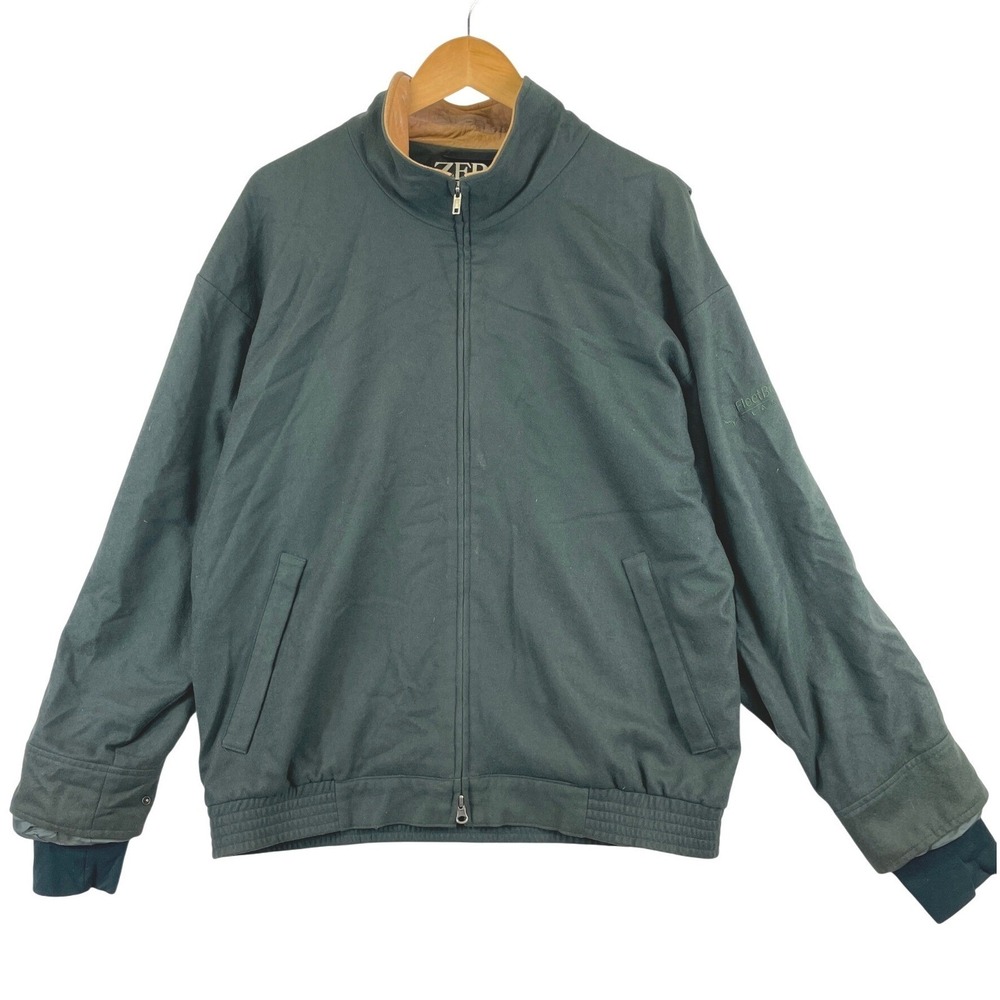 Zero Restriction Cashmere Golf Jacket Mens L Green Leather Trim Vintage